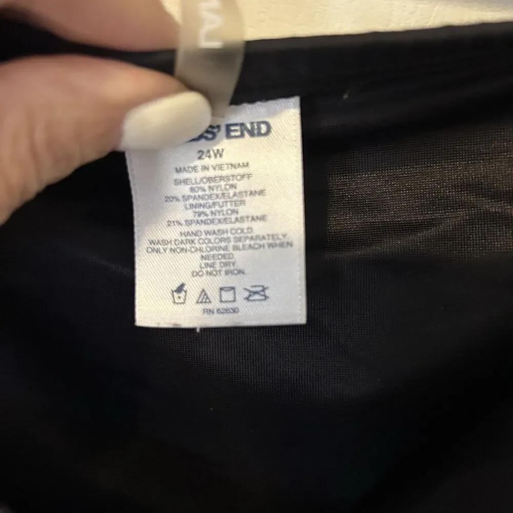 Lands' End Swim Skirt Skort Women Plus Size 24W Black Built in Brief Beach